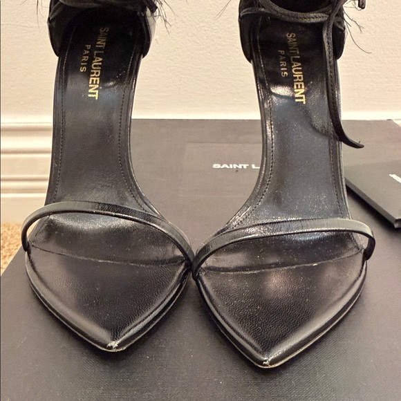 Saint Laurent Feather Lace-Up Heeled Sandals Black Leather Runway Statement 37 - Picture 7 of 16
